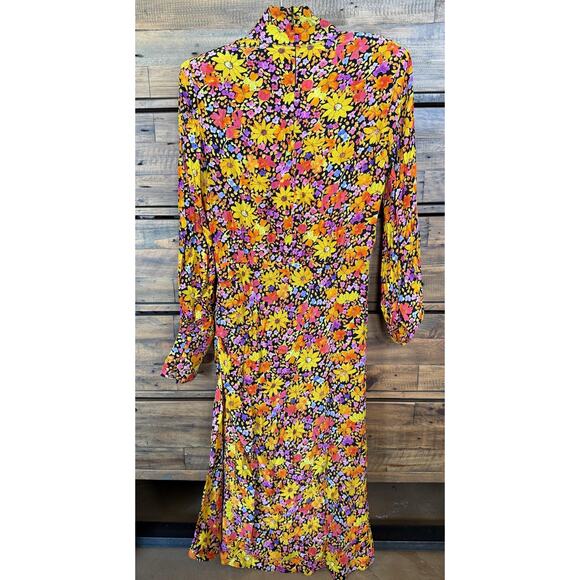 Rebecca Vallance Dress Womens 10 Black Multi Arles Midi Floral Pearl Buttons - Picture 2 of 12